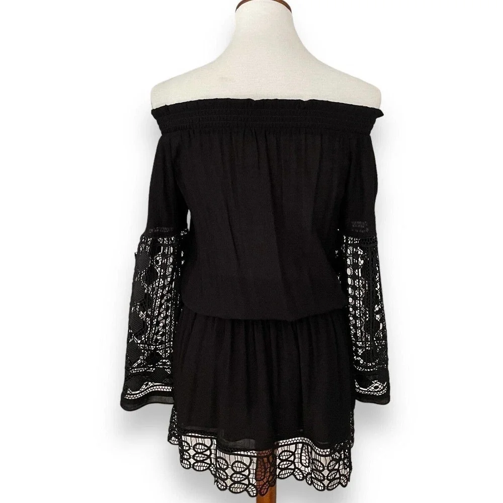 Ramy Brook Black Lowri Off The Shoulder Lace Dress Size XS